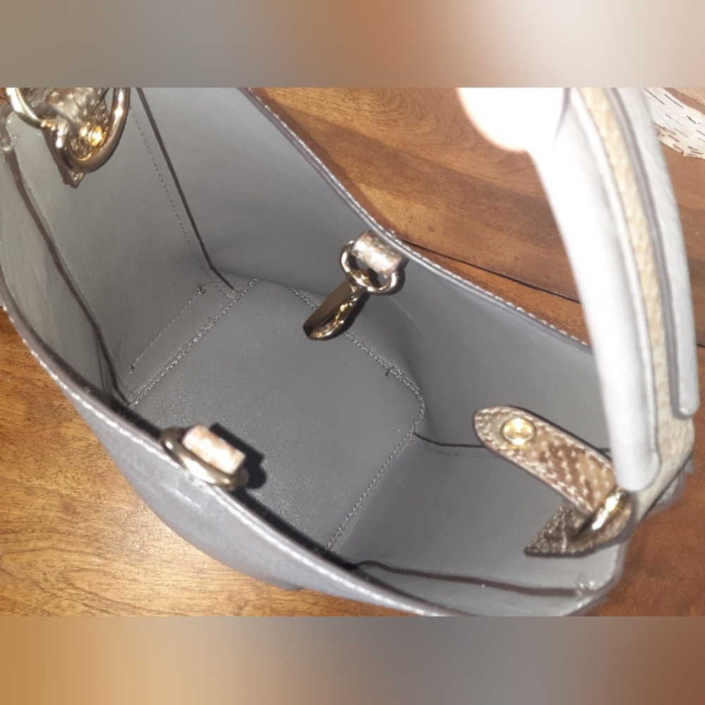 Elegant Gray and Taupe Snakeskin Vegan Leather Women's Bag - Picture 11 of 16